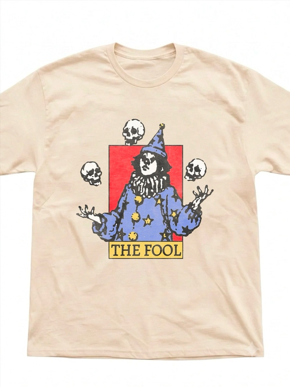 The Fool Tarot Card Jester Skull Macabre Cream Graphic Tee